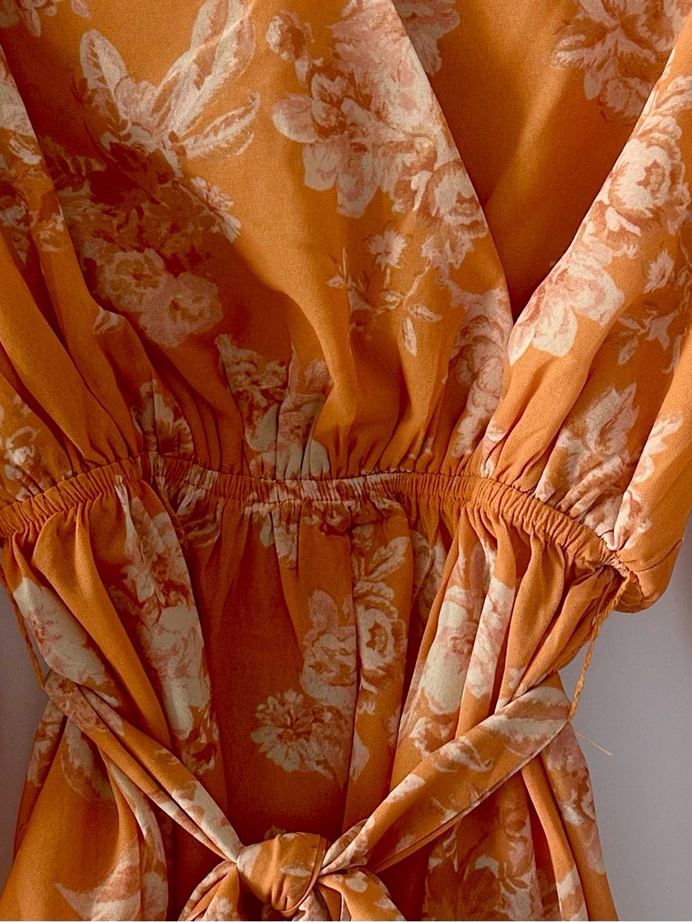 Women’s Boho Floral Wrap Tie-Waist Blouse - Orange - Size Small - Picture 5 of 6